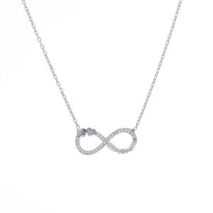 Sonsuzluk Kalp Detaylı Baget Taşlı 925 Ayar Gümüş Kadın Kolye