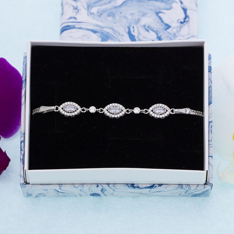 Markiz Zirkon Taşlı 925 Ayar Gümüş Kadın Bileklik