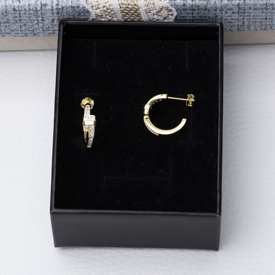 925 Ayar Gümüş Gold Rengi Zirkon Taşlı Kadın Halka Küpe