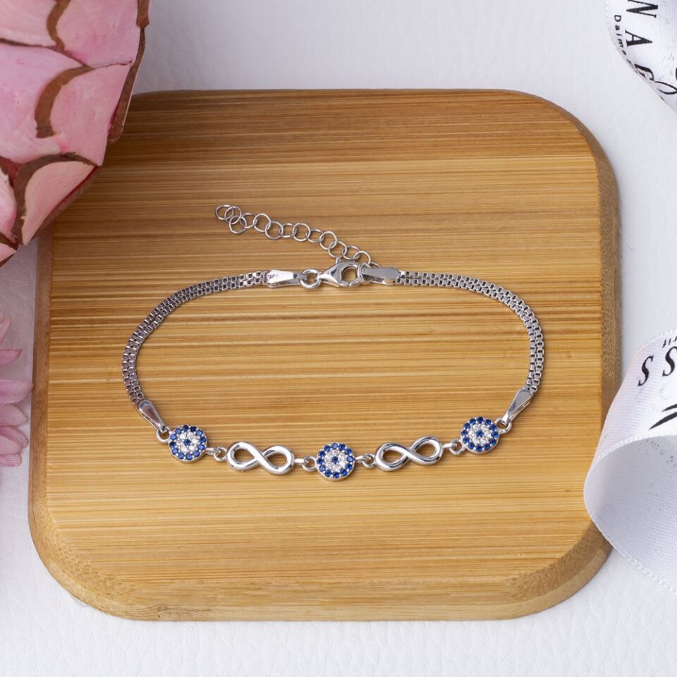 Nazar Boncuğu Sonsuzluk Model-2 925 Ayar Gümüş Kadın Bileklik