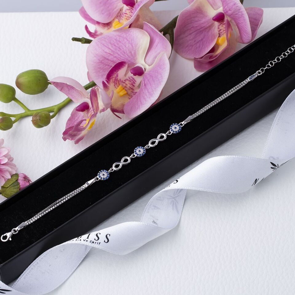 Nazar Boncuğu Sonsuzluk Model-2 925 Ayar Gümüş Kadın Bileklik