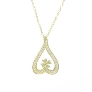 Yonca Model Zirkon Taşlı 925 Ayar Gümüş Sarı Gold Rengi Kadın Kolye