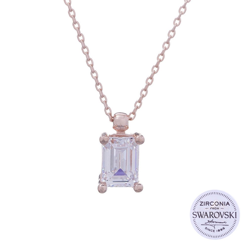 925 Ayar Gümüş Rose Rengi Swarovski Taşlı Kare Model Kolye