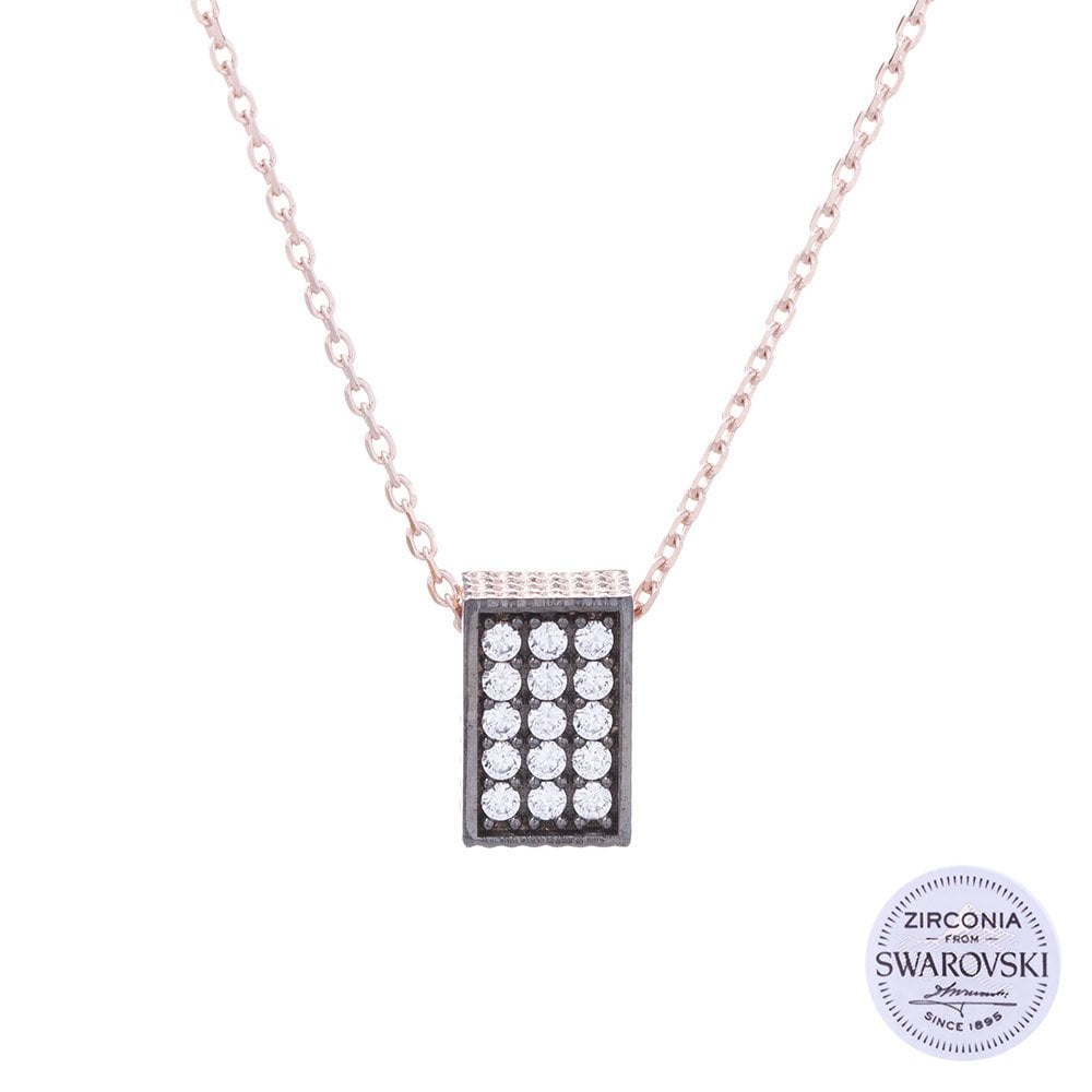 925 Ayar Gümüş Rose Rengi Swarovski Taşlı Bayan Kolye