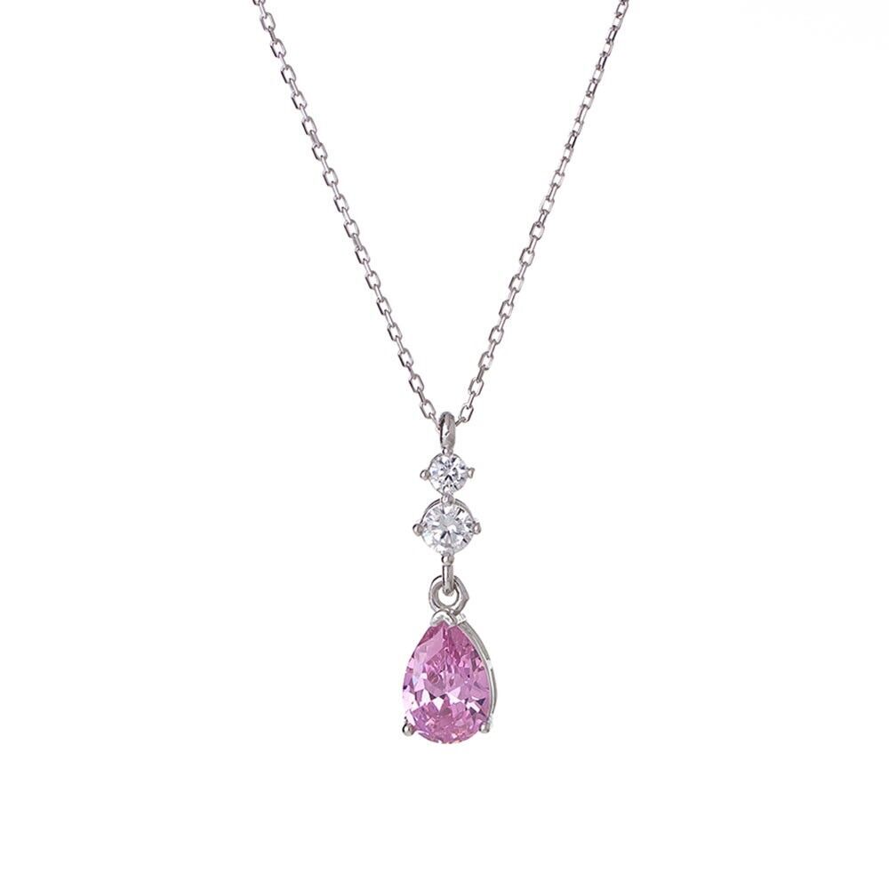 Pembe Damla Model Zirkon Taşlı 925 Ayar Gümüş Kadın Kolye