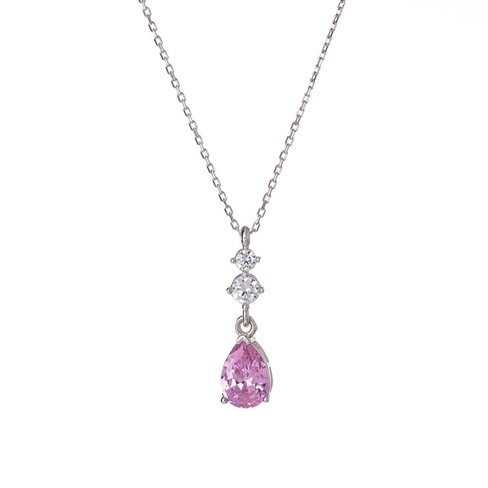 Pembe Damla Model Zirkon Taşlı 925 Ayar Gümüş Kadın Kolye