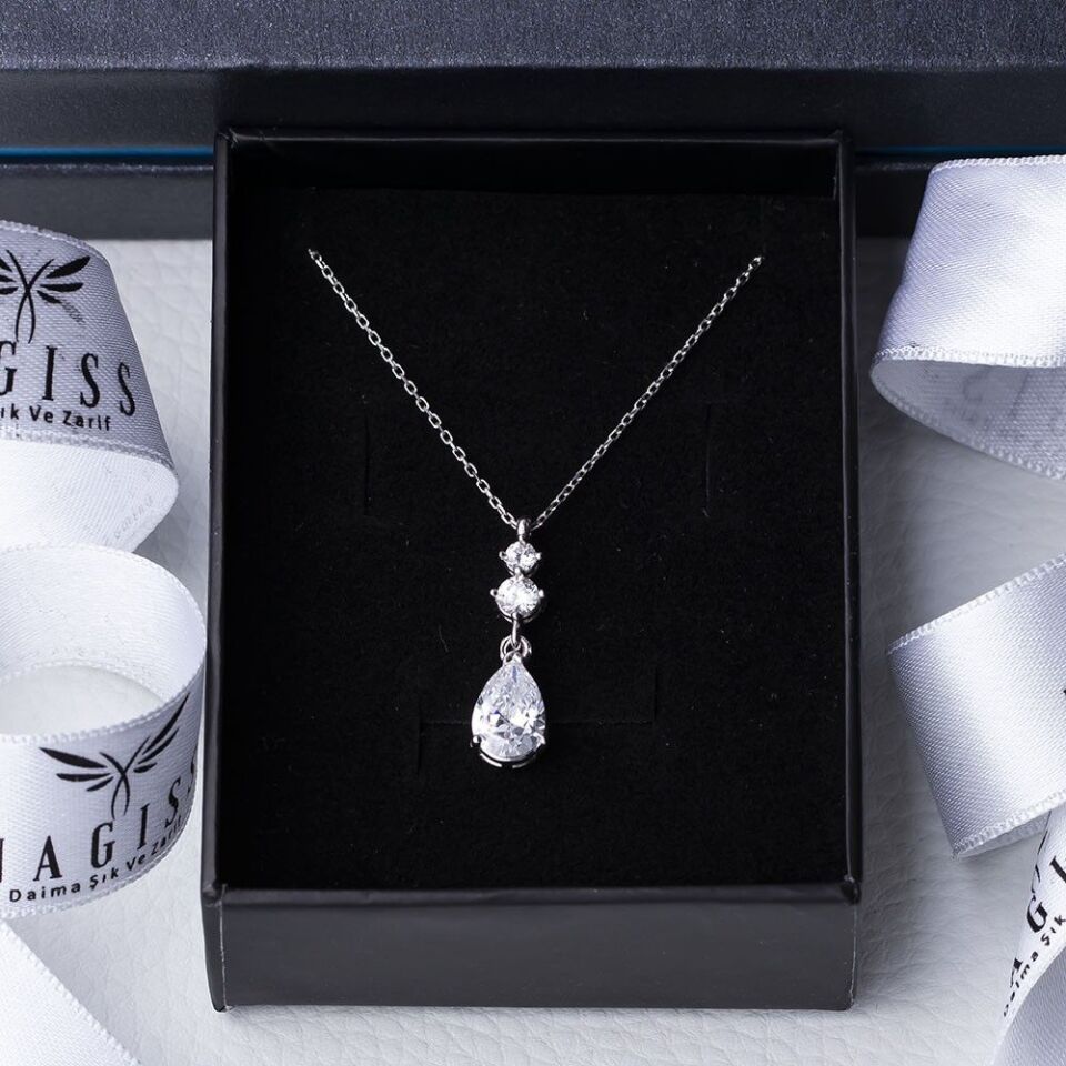 Damla Model Zirkon Taşlı 925 Ayar Gümüş Kadın Kolye