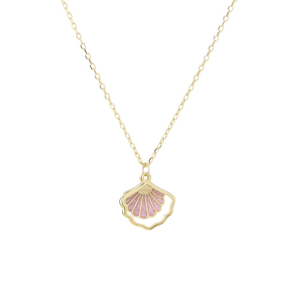 Deniz Kabuğu Model Pembe Mineli Gold Rengi 925 Ayar Gümüş Kadın Kolye