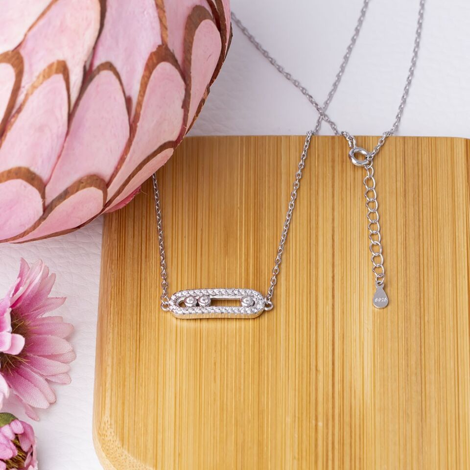 3lü Hareketli Zirkon Taşlı 925 Ayar Gümüş Kadın Kolye