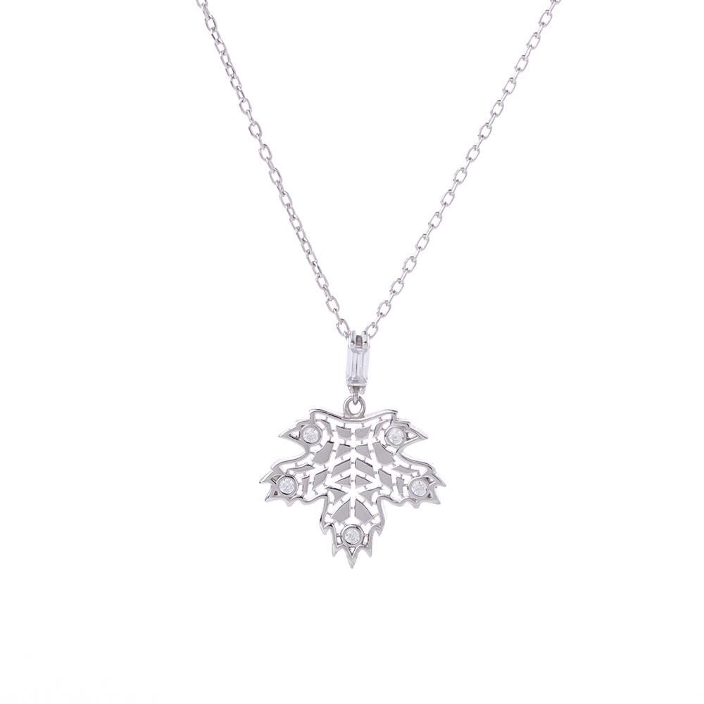 Çınar Yaprağı Model Zirkon Taşlı 925 Ayar Gümüş Kadın Kolye