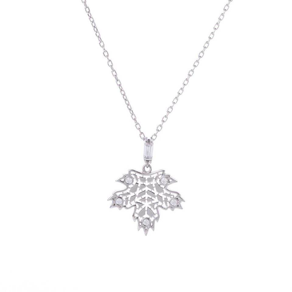 Çınar Yaprağı Model Zirkon Taşlı 925 Ayar Gümüş Kadın Kolye