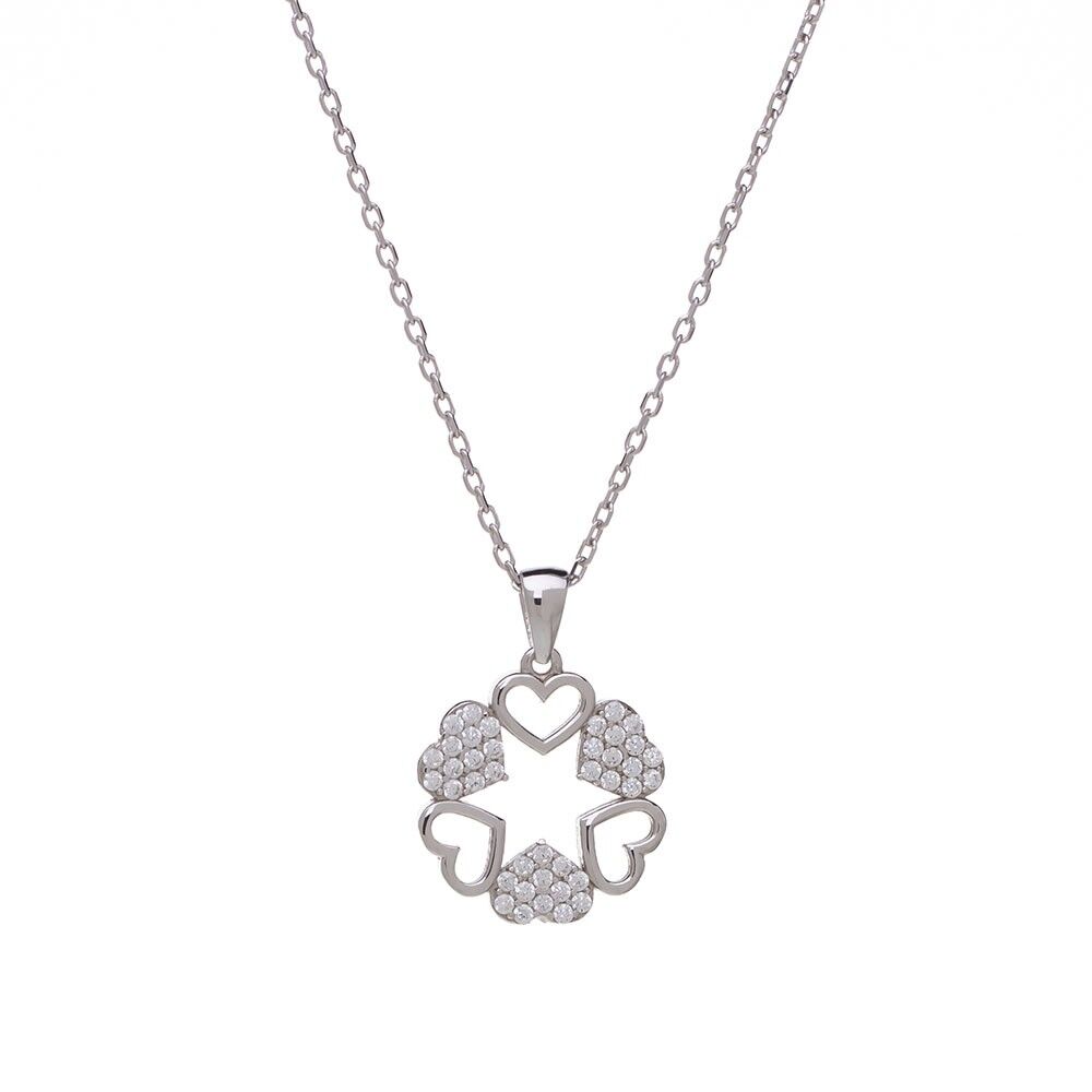 Kalpli Halka Zirkon Taşlı  Model 925 Ayar Gümüş Kadın Kolye