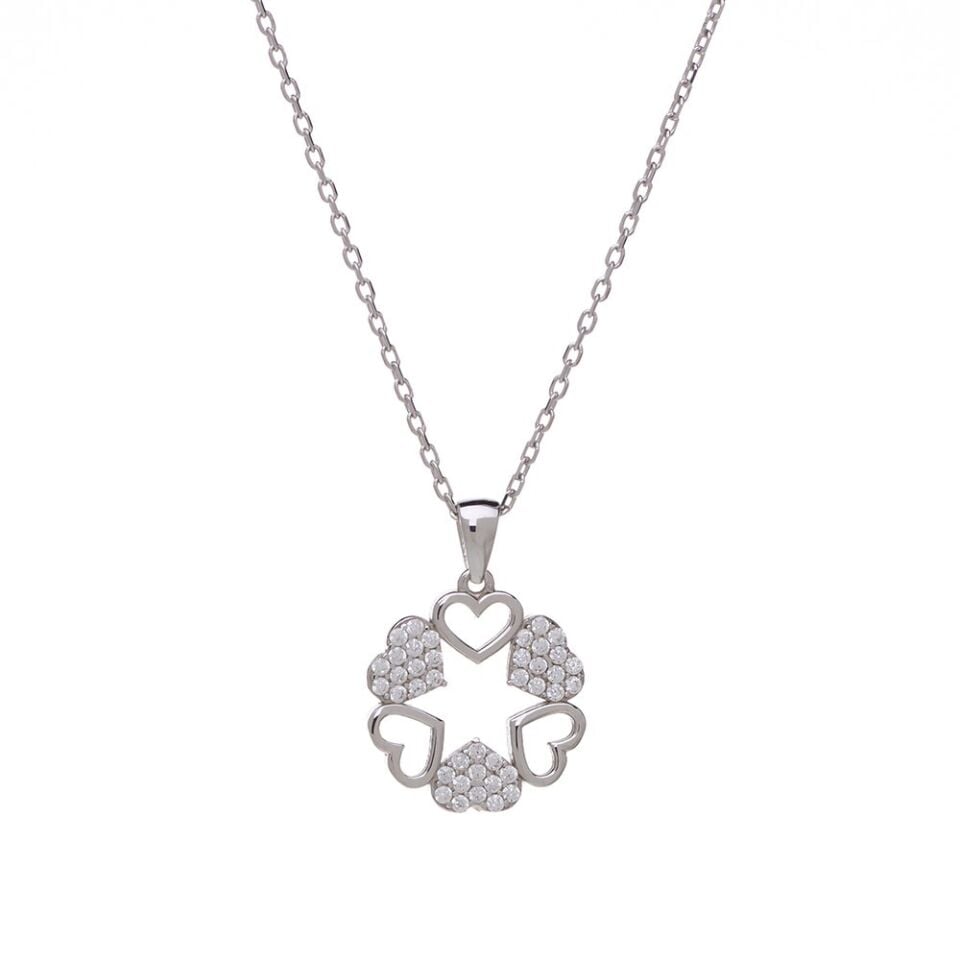 Kalpli Halka Zirkon Taşlı  Model 925 Ayar Gümüş Kadın Kolye