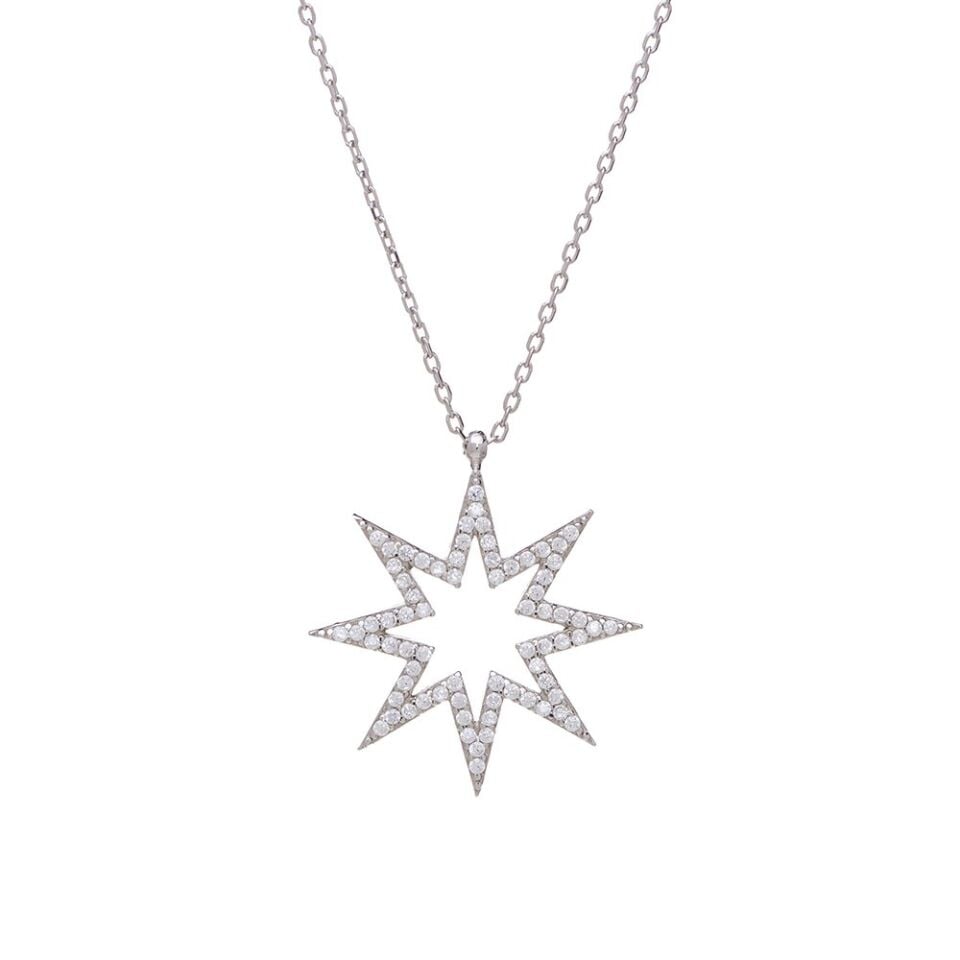 Kuzey Kutup Yıldızı Model-3 925 Ayar Gümüş Zirkon Taşlı Kadın Kolye