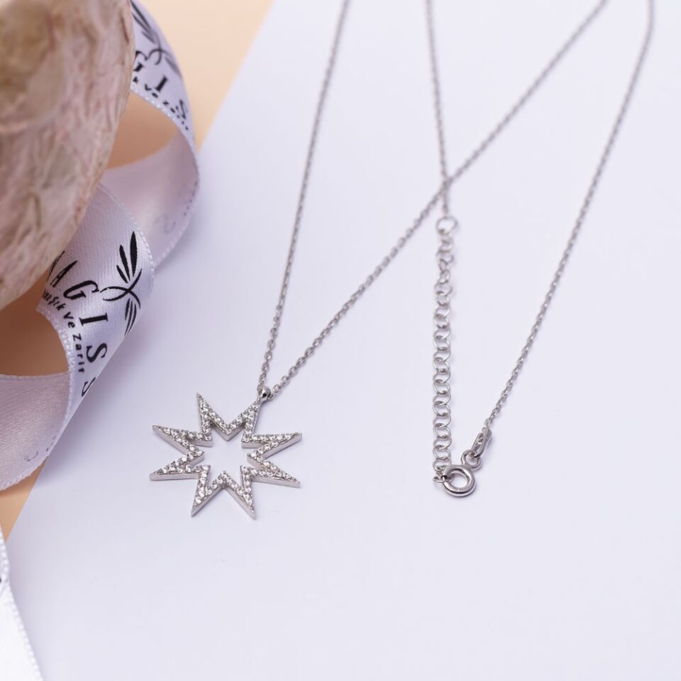 Kuzey Kutup Yıldızı Model-3 925 Ayar Gümüş Zirkon Taşlı Kadın Kolye