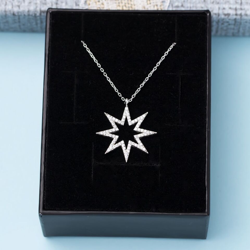 Kuzey Kutup Yıldızı Model-3 925 Ayar Gümüş Zirkon Taşlı Kadın Kolye