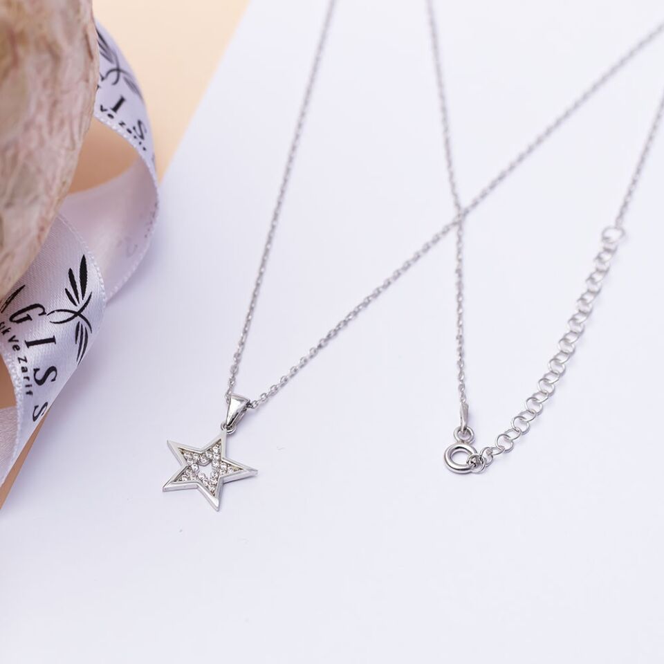 Yıldız Model-2 Zirkon Taşlı 925 Ayar Gümüş Kadın Kolye