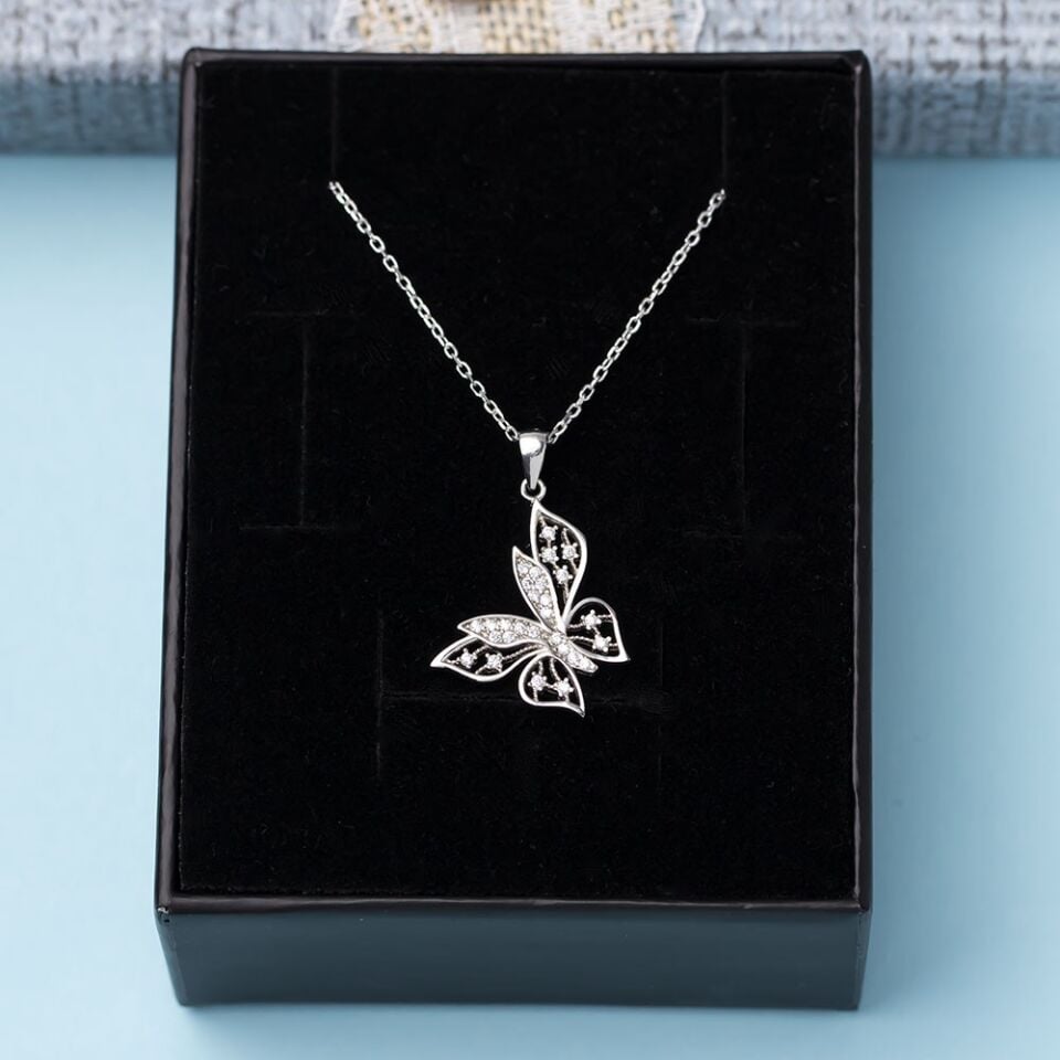 Kelebek Zirkon Taşlı Model-3 925 Ayar Gümüş Kadın Kolye