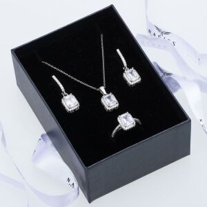 6-8 mm Baget Zirkon Taşlı 925 Ayar Gümüş 3'lü Kadın Set
