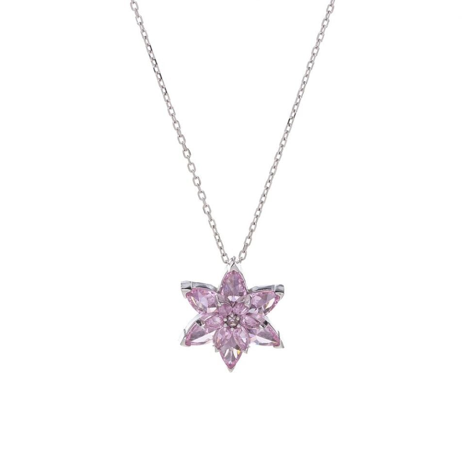 Lotus Çiçeği Pembe Zirkon Taşlı 925 Ayar Gümüş Kadın Kolye