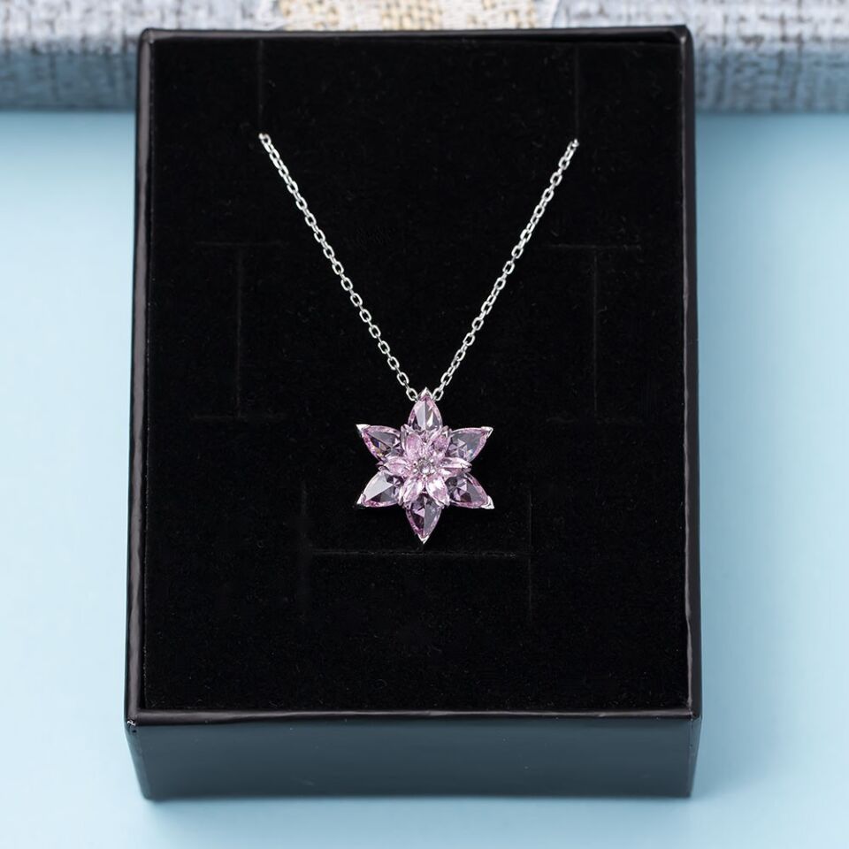Lotus Çiçeği Pembe Zirkon Taşlı 925 Ayar Gümüş Kadın Kolye