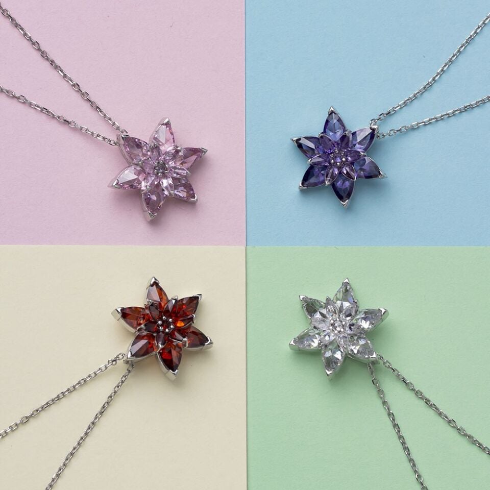 Lotus Çiçeği Pembe Zirkon Taşlı 925 Ayar Gümüş Kadın Kolye