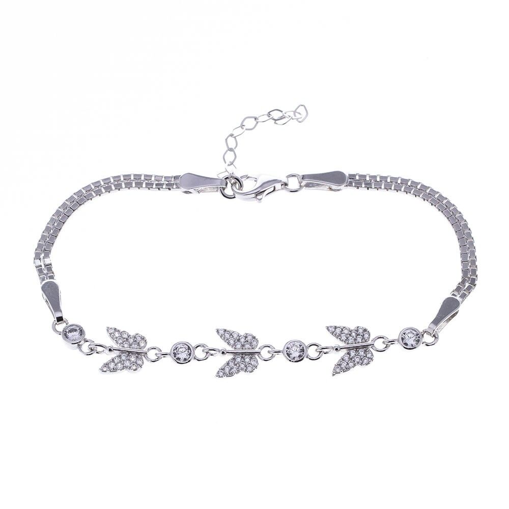 3'lü Kelebek Model Zirkon Taşlı 925 Ayar Gümüş Kadın Bileklik