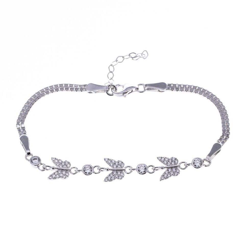 3'lü Kelebek Model Zirkon Taşlı 925 Ayar Gümüş Kadın Bileklik