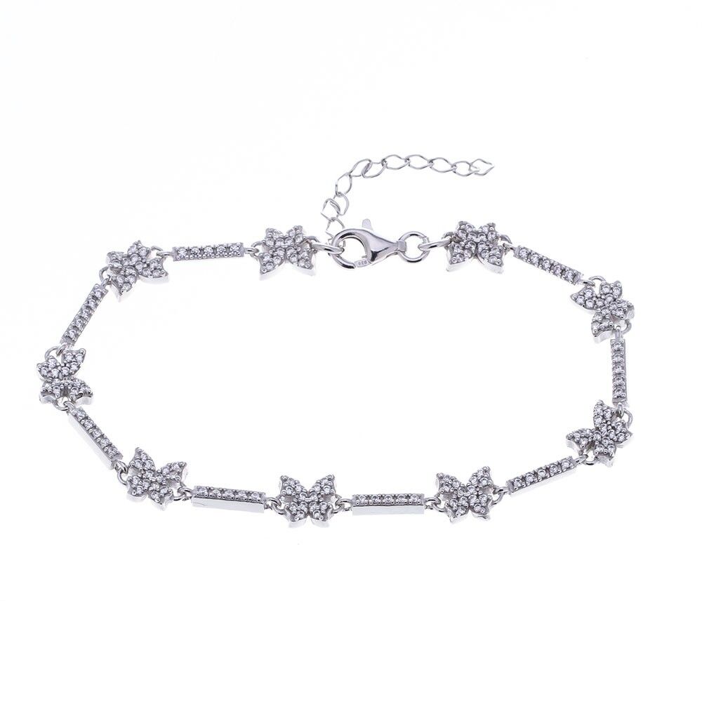 Kelebek Detaylı Zirkon Taşlı 925 Ayar Gümüş Kadın Bileklik