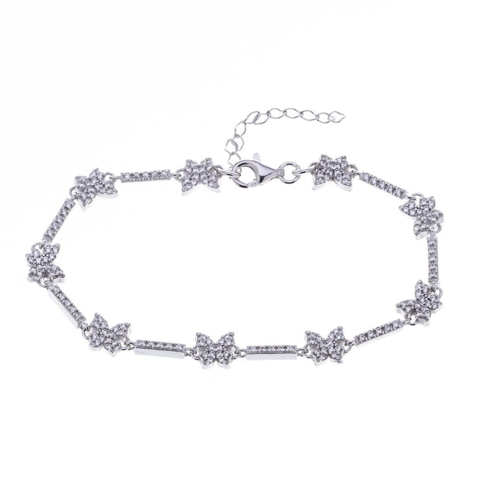 Kelebek Detaylı Zirkon Taşlı 925 Ayar Gümüş Kadın Bileklik