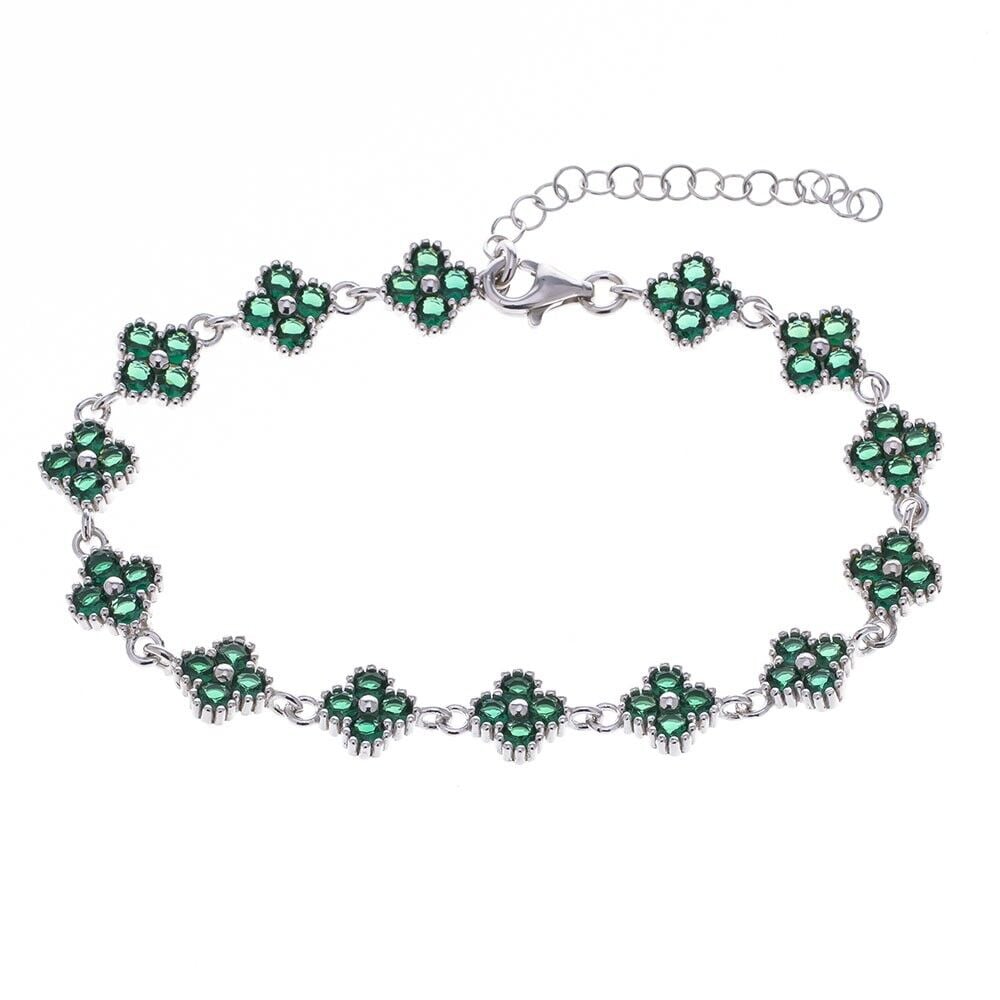 Yonca Model Yeşil Zirkon Taşlı 925 Ayar Gümüş Kadın Bileklik