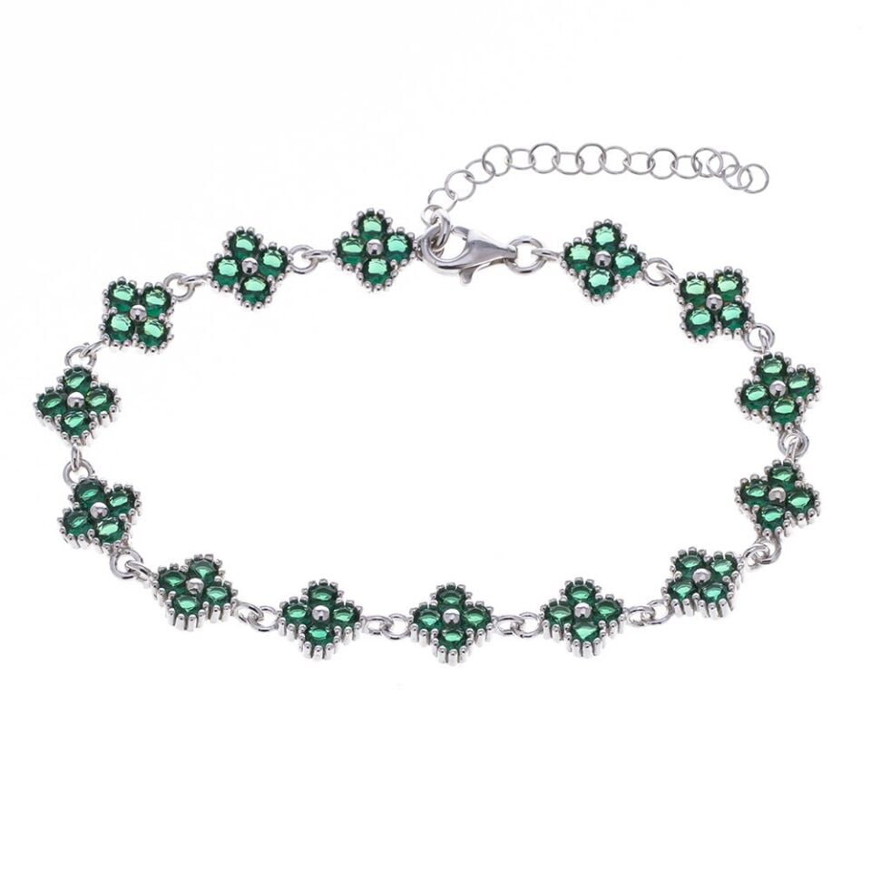 Yonca Model Yeşil Zirkon Taşlı 925 Ayar Gümüş Kadın Bileklik