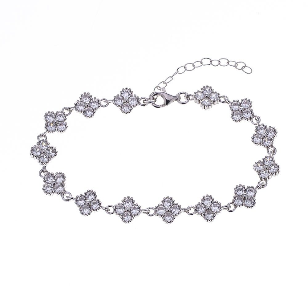 Yonca Model Şeffaf Zirkon Taşlı 925 Ayar Gümüş Kadın Bileklik