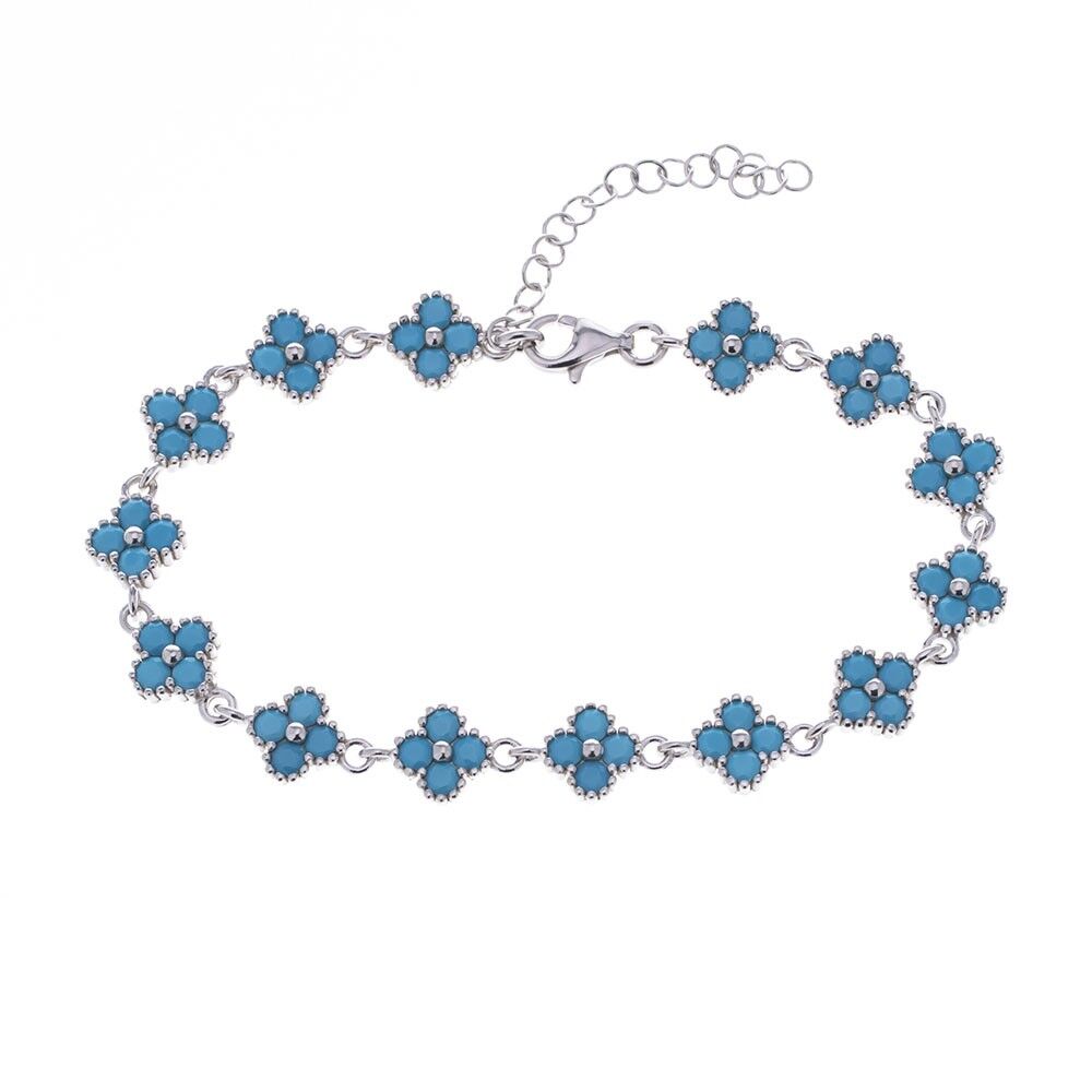Yonca Model Turkuaz Zirkon Taşlı 925 Ayar Gümüş Kadın Bileklik