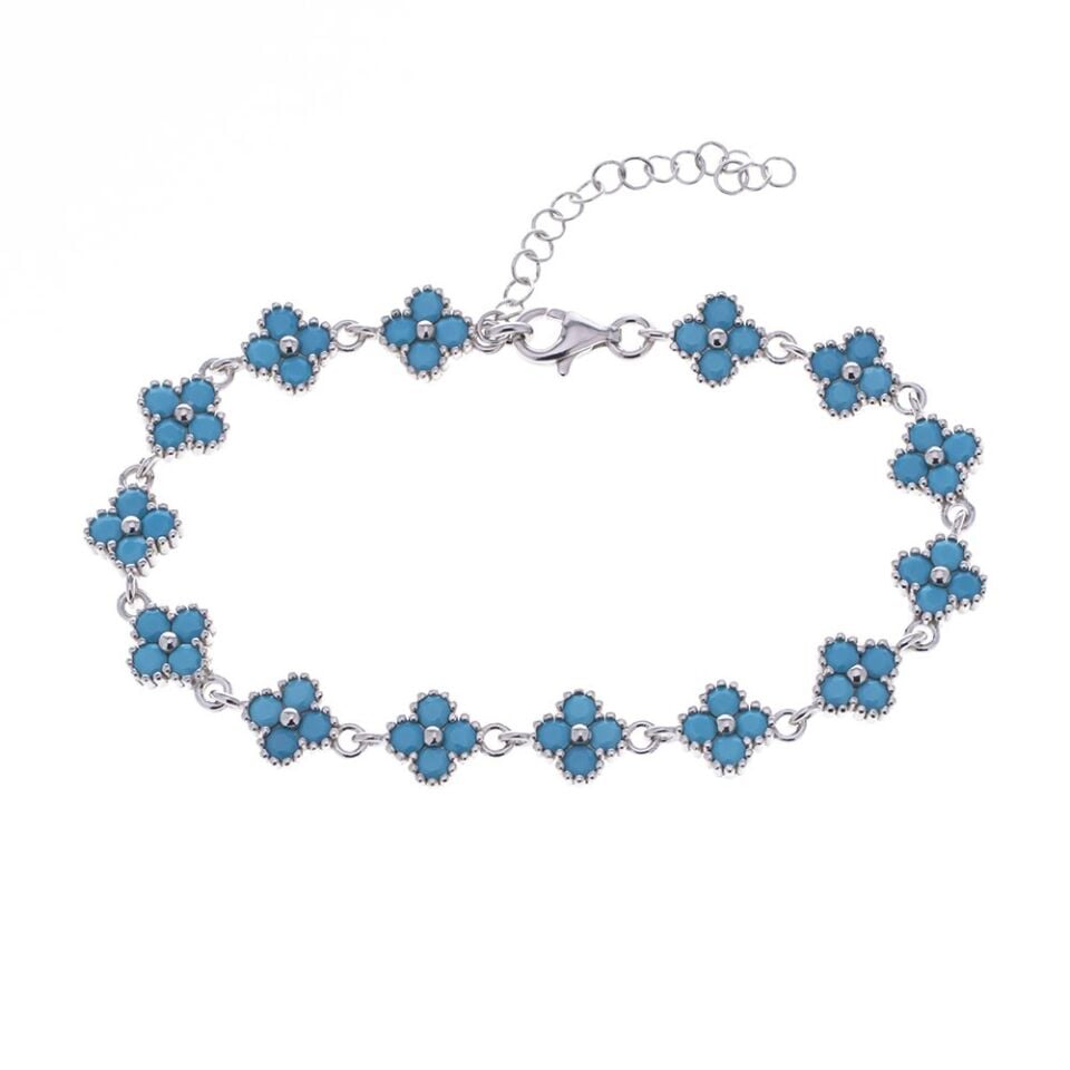 Yonca Model Turkuaz Zirkon Taşlı 925 Ayar Gümüş Kadın Bileklik