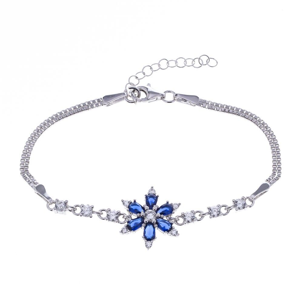 Lotus Model Lacivert Zirkon Taşlı 925 Ayar Gümüş Kadın Bileklik