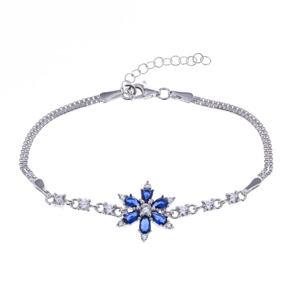 Lotus Model Lacivert Zirkon Taşlı 925 Ayar Gümüş Kadın Bileklik