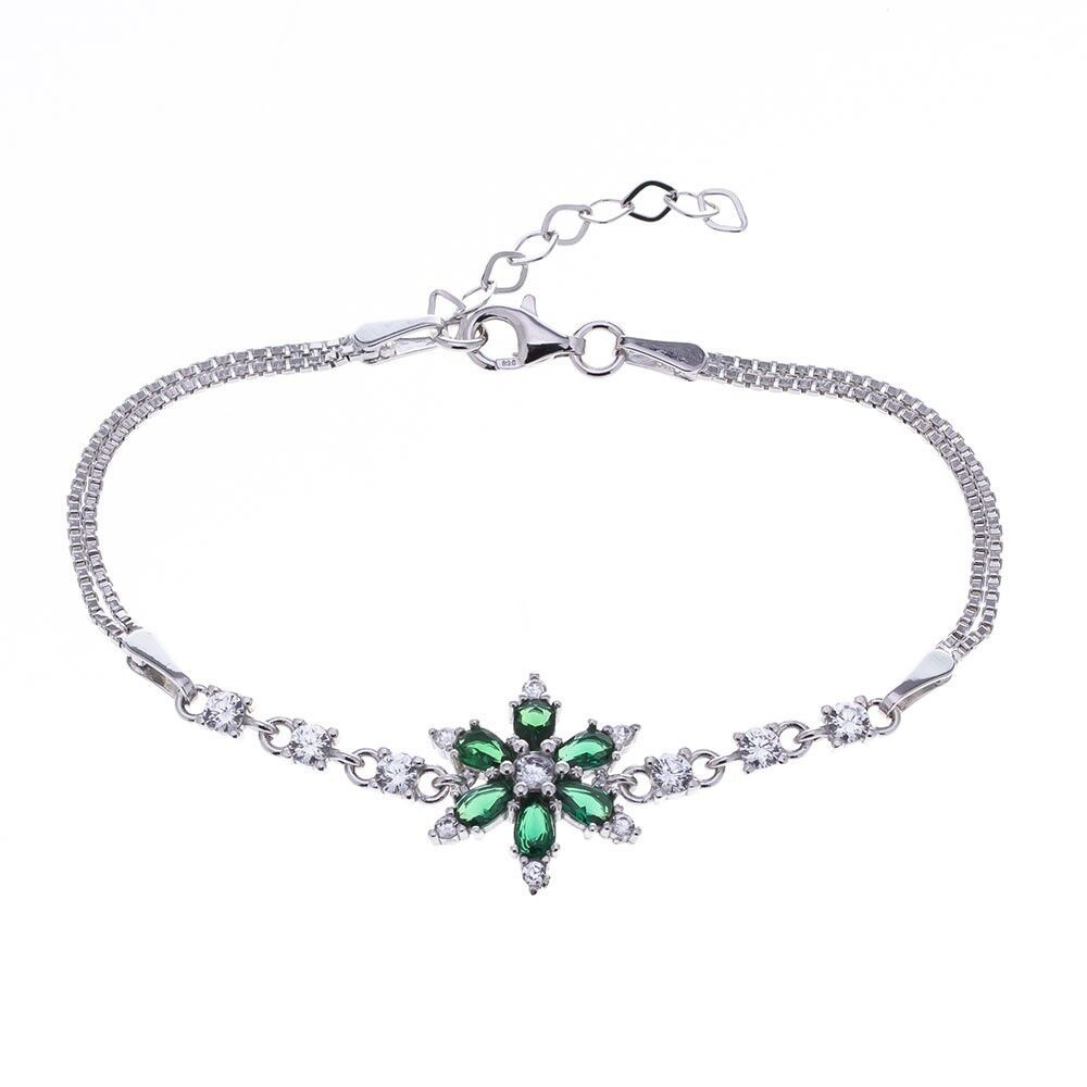 Lotus Model Yeşil Zirkon Taşlı 925 Ayar Gümüş Kadın Bileklik