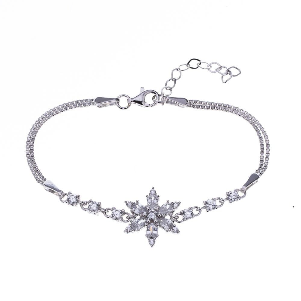 Lotus Model Şeffaf Zirkon Taşlı 925 Ayar Gümüş Kadın Bileklik