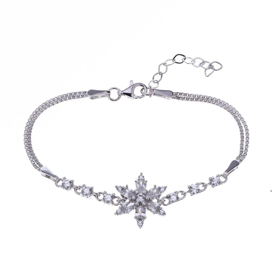Lotus Model Şeffaf Zirkon Taşlı 925 Ayar Gümüş Kadın Bileklik