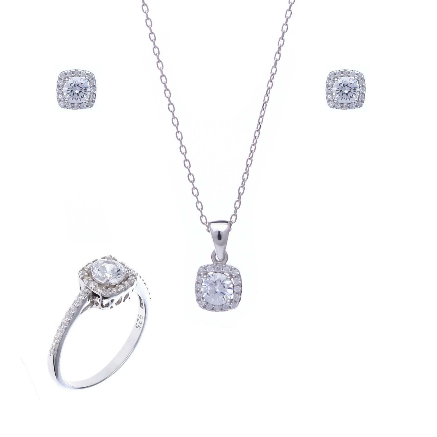 Zirkon Taşlı 925 Ayar Gümüş Kadın Üçlü Tek Taş Set