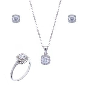 Zirkon Taşlı 925 Ayar Gümüş Kadın Üçlü Tek Taş Set