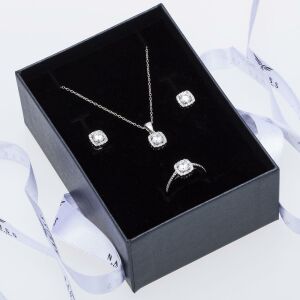 Zirkon Taşlı 925 Ayar Gümüş Kadın Üçlü Tek Taş Set
