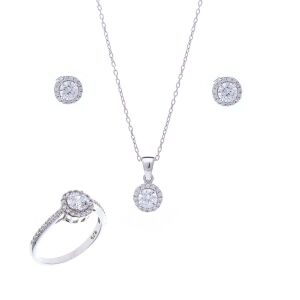 Zirkon Taşlı 925 Ayar Gümüş Kadın Üçlü Tektaş Set