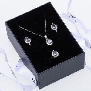 Damla Model Mistik Topaz Taşlı 925 Ayar Gümüş Kadın Üçlü Set