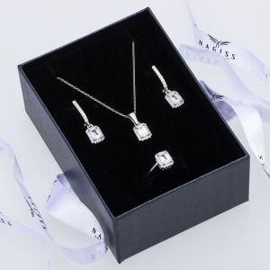 4-6 mm Baget Taşlı 925 Ayar Gümüş Kadın Takı Seti