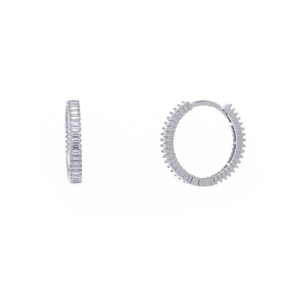 20 mm Halka Baget Taşlı 925 Ayar Gümüş Kadın Küpe