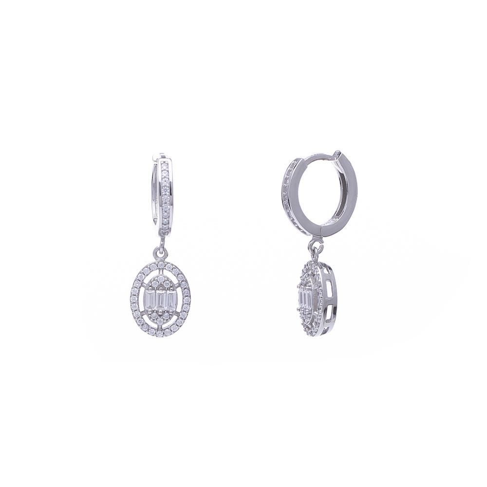 Baget Taşlı Oval Model 925 Ayar Gümüş Kadın Küpe