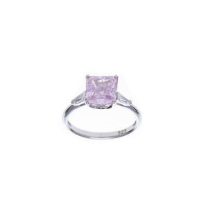8 mm  Kare Pembe Zirkon Taşlı 925 Ayar Gümüş Tektaş Kadın Yüzük