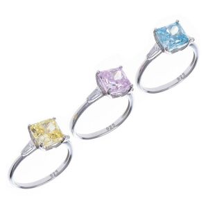8 mm  Kare Pembe Zirkon Taşlı 925 Ayar Gümüş Tektaş Kadın Yüzük